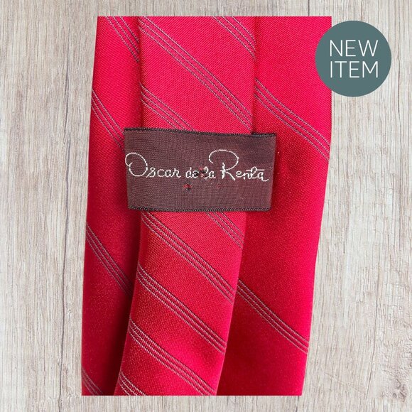 Oscar De La Renta Red Striped Silk Tie Mens Classic Formal Accessory 58" Long - Picture 9 of 14